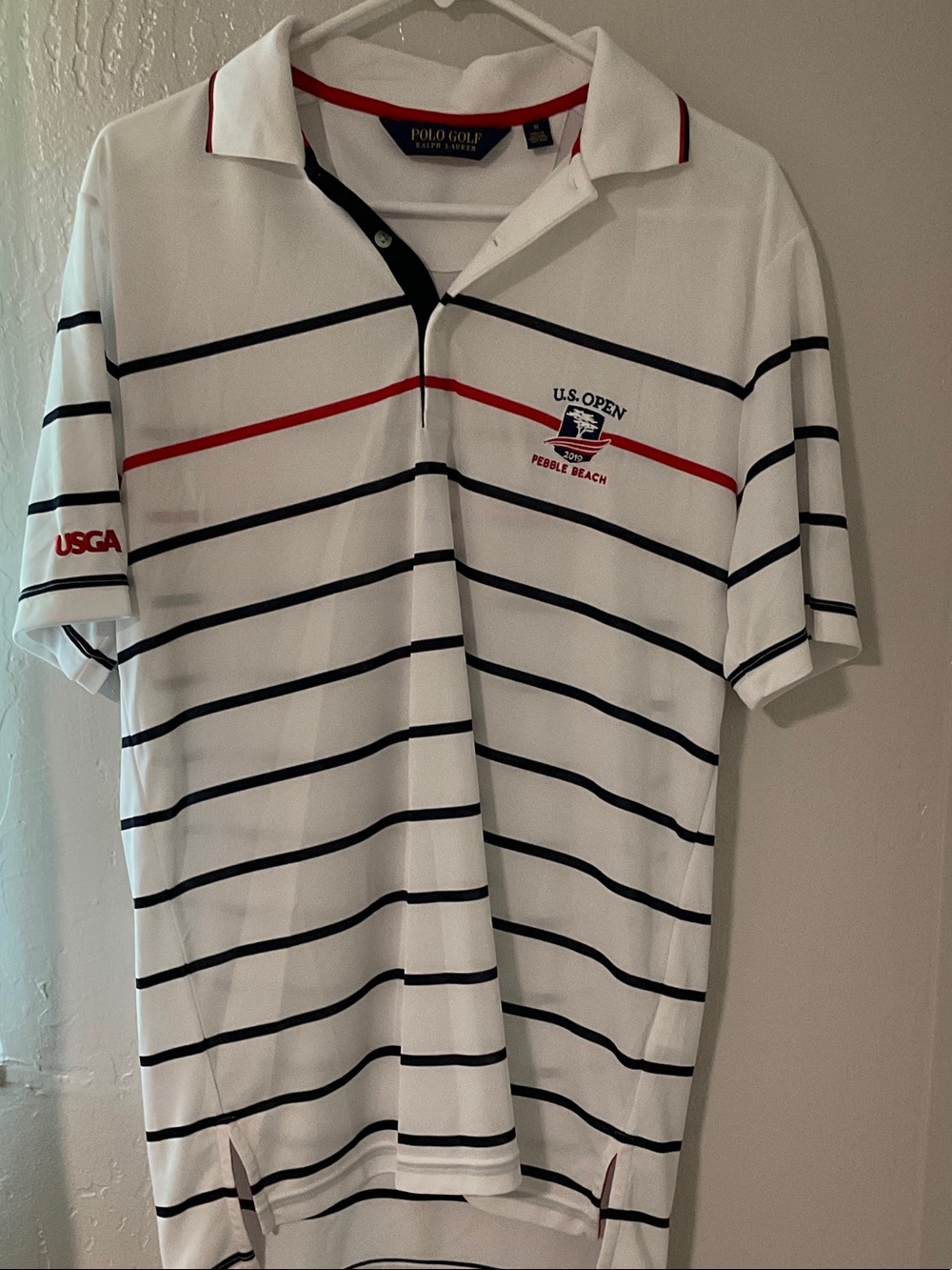 Polo by Ralph Lauren White Striped Polo with Navy and Red Accents